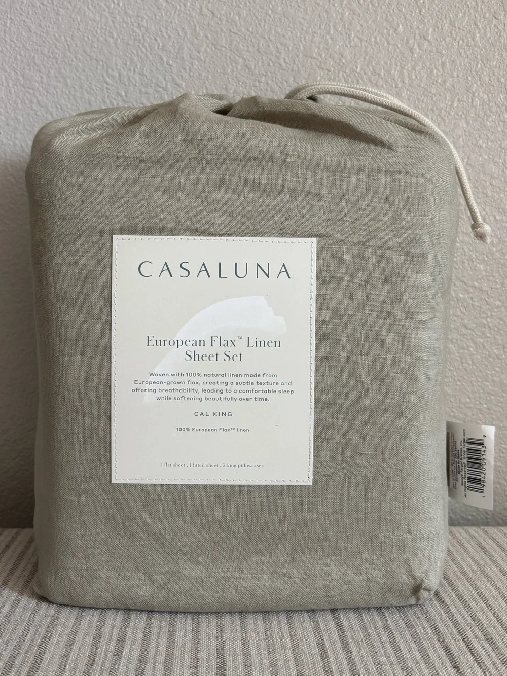 NWT California King 100% Linen Sheet Set Light Olive Green - Casaluna